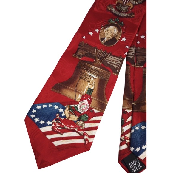 Tabasco Other - Tabasco Mens Silk Tie Red Americana Liberty Bell George Washington Patriotic USA